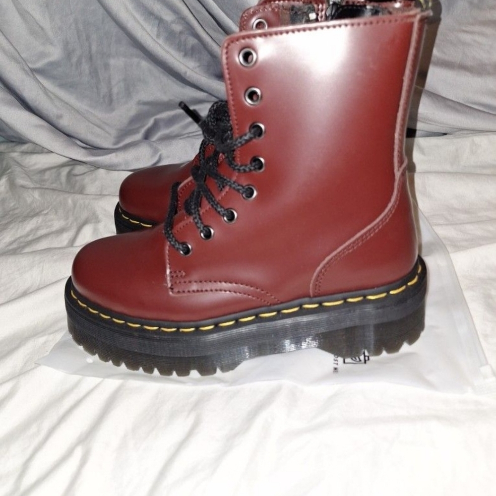 Dr. Martens Burgundy Leather Boots - Picture 3 of 5